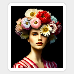 Flower Head Woman Renaissance Style Painting Magnet